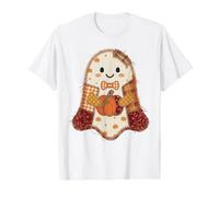 Lindo Patchwork Fantasma Calabaza otoño Halloween Camiseta gráfica económica, Hombre, Blanco, L
