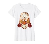 Lindo Patchwork Fantasma Calabaza otoño Halloween Camiseta gráfica económica, Mujer, Blanco, XS