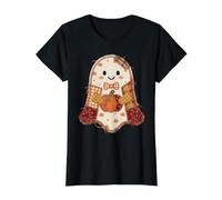 Lindo Patchwork Fantasma Calabaza otoño Halloween Camiseta gráfica económica, Mujer, Negro, L