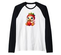 Lindo pato con fresa kawaii Camiseta Manga Raglan