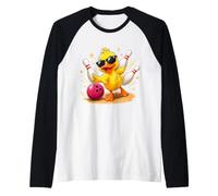 Lindo Pato con Gafas de Sol Jugando Bolos Divertido Jugador de Bolos Camiseta Manga Raglan
