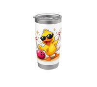 Lindo pato con gafas de sol jugando bolos divertido jugador de bolos Vaso térmico de acero inoxidable de doble pared