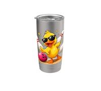 Lindo pato con gafas de sol jugando bolos divertido jugador de bolos Vaso térmico de acero inoxidable de doble pared