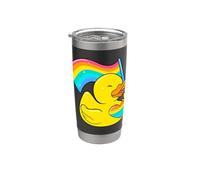 Lindo pato de goma LGBTQ con bandera de arco iris gay Vaso térmico de acero inoxidable de doble pared