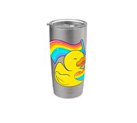 Lindo pato de goma LGBTQ con bandera de arco iris gay Vaso térmico de acero inoxidable de doble pared