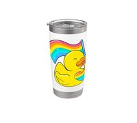 Lindo pato de goma LGBTQ con bandera de arco iris gay Vaso térmico de acero inoxidable de doble pared