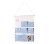 Lindo Patrón de Dibujos Animados Bolsa de Almacenamiento Colgante 7 Bolsillos Organizador de Brochas de Maquillaje Cosmético para Decoración del Hogar Durable Impermeable Algodón (Tigre Azul)