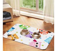 Lindo patrón de Estampado de búho Animal,Tapete para Comida de Mascotas, manteles Individuales de Cuero sintético para Gatos y Perros,40x60cm