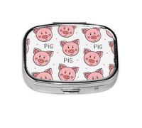 Lindo patrón de estampado de cerdo animal, Pastillero cuadrado para bolsillo o monedero, pequeño contenedor de pastillas, organizador de pastillas de viaje