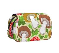 Lindo patrón de Hongos y Hojas Estuche para lápices portátil con Doble Concha y Cremallera