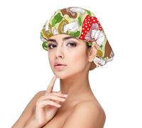 Lindo patrón de hongos y hojas,Gorro de dormir de satén para adultos - Gorro de dormir elástico para mujer, cubrecabello nocturno