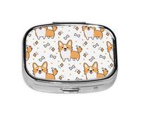 Lindo patrón de hueso y perro Corgi, Pastillero cuadrado para bolsillo o monedero, pequeño contenedor de pastillas, organizador de pastillas de viaje