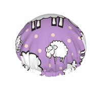 Lindo patrón de oveja de dibujos animados,Gorro de ducha, gorro de noche, gorro de baño elástico impermeable de doble capa, reutilizable para el cabello.