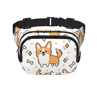 Lindo patrón de Perro Corgi y Hueso,Riñonera Cuadrada de Doble Capa, Bolso de Viaje, Bolso Informal para el Pecho.