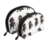 Lindo patrón de Perro Salchicha, Bolsa de Maquillaje de Concha, Monedero pequeño para Mujer, Bolsa de artículos de tocador, Bolsa de cosméticos, 2 Piezas
