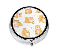 Lindo patrón de perros Shiba Inu, Pastillero, Pastillero redondo Pequeño contenedor de pastillas Organizador de pastillas de viaje