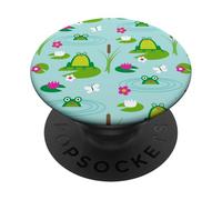 Lindo patrón de Primavera Floral de Estanque de Lirio de Rana PopSockets PopGrip Adhesivo