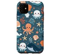 Lindo patrón de vida marina de Kawaii Ocean Creatures Carcasa para iPhone 11