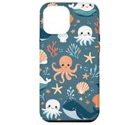 Lindo patrón de vida marina de Kawaii Ocean Creatures Carcasa para iPhone 12 Pro Max