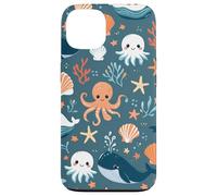 Lindo patrón de vida marina de Kawaii Ocean Creatures Carcasa para iPhone 13