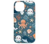 Lindo patrón de vida marina de Kawaii Ocean Creatures Carcasa para iPhone 14