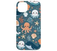 Lindo patrón de vida marina de Kawaii Ocean Creatures Carcasa para iPhone 14 Plus