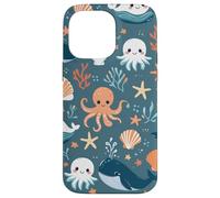 Lindo patrón de vida marina de Kawaii Ocean Creatures Carcasa para iPhone 14 Pro Max