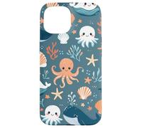 Lindo patrón de vida marina de Kawaii Ocean Creatures Carcasa para iPhone 15