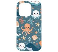Lindo patrón de vida marina de Kawaii Ocean Creatures Carcasa para iPhone 15 Pro