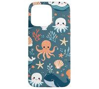Lindo patrón de vida marina de Kawaii Ocean Creatures Carcasa para iPhone 15 Pro Max