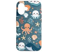 Lindo patrón de vida marina de Kawaii Ocean Creatures Carcasa para iPhone 16