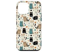Lindo patrón estético de Gato Doodle Kawaii para Amantes de Las Mascotas Carcasa para iPhone 12 Mini