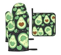 Lindo patrón sin Costuras de corazón de Aguacate, Guantes de Cocina Resistentes al Calor, Manoplas de Horno y agarraderas (Juego de 3 Piezas)