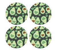 Lindo patrón sin Costuras de corazón de Aguacate,Posavasos Redondos de Corcho MDF, Almohadilla para Tazas, Juego de 4 Posavasos para Bebidas