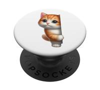 Lindo Peeking Naranja Tabby Gatito Ojos Grandes PopSockets PopGrip Adhesivo
