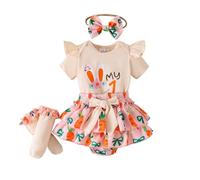 Lindo pelele para bebé con diseño de conejo, incluye calcetines y diadema, beige, 0-3 meses