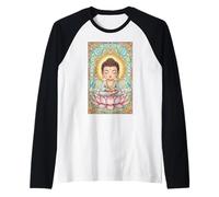 Lindo pequeño Buda vidriera Budismo Espiritual Camiseta Manga Raglan