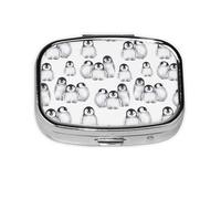 Lindo pequeño pingüino en invierno, Pastillero cuadrado para bolsillo o monedero, pequeño contenedor de pastillas, organizador de pastillas de viaje