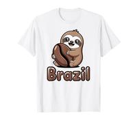Lindo Perezoso Brasil Abrazando Grano de café Camiseta