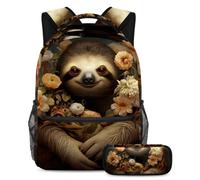 Lindo perezoso conquista el aula con nuestro juego de 2 mochilas escolares para niños, mochila de gran capacidad y estuche para lápices para niños, niñas y adolescentes, Multicolor#02, B：29.4x20x40cm\