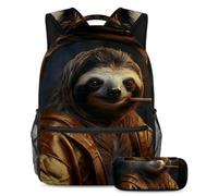 Lindo perezoso conquista el aula con nuestro juego de 2 mochilas escolares para niños, mochila de gran capacidad y estuche para lápices para niños, niñas y adolescentes, Multicolor#06, B：29.4x20x40cm\