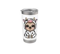 Lindo perezoso en disfraz de vaca animal kawaii Vaso térmico de acero inoxidable de doble pared