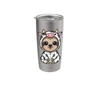 Lindo perezoso en disfraz de vaca animal kawaii Vaso térmico de acero inoxidable de doble pared
