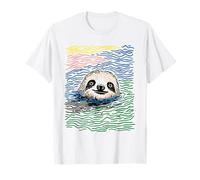 Lindo Perezoso Nadando océano Minimalista Animal línea Arte Verano Camiseta