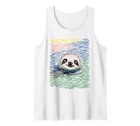 Lindo Perezoso Nadando océano Minimalista Animal línea Arte Verano Camiseta sin Mangas