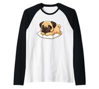 Lindo perezoso perro de dibujos animados acostado en almohada Camiseta Manga Raglan