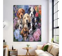 Lindo Perrito En Un Macizo De Flores Imágenes De Lienzo Paisaje Animal Arte De Pared Azul Oscuro Sin Marco Cuadros Impresiones Arte De Pared Moderno Oficina Casa Sala De Estar Decoraciones 50X70Cm