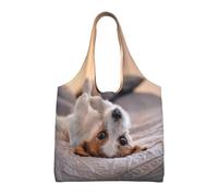 Lindo perrito Jack Russell Terrier,Bolsas de mano reutilizables, bolsas de supermercado, bolso de hombro de lona de gran capacidad