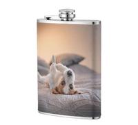 Lindo perrito Jack Russell Terrier,Frasco de acero inoxidable 304 de 8 oz con funda de cuero sintético, frasco de bolsillo para licor plano para exteriores