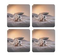 Lindo Perrito Jack Russell Terrier,Posavasos Cuadrados de Corcho MDF, Almohadilla para Tazas, Juego de 4 Posavasos para Bebidas